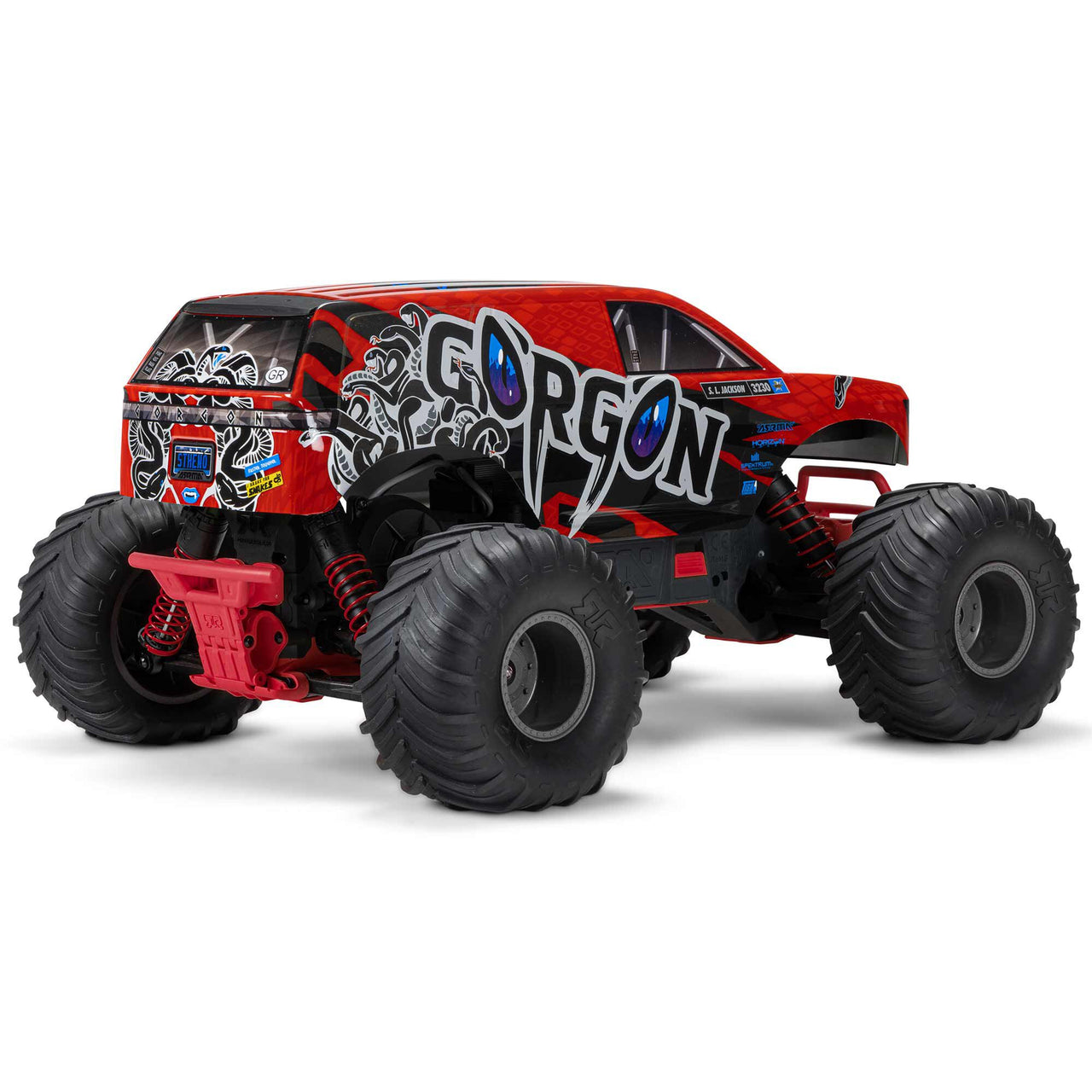 ARA3230ST2 1/10 GORGON 4X2 MEGA 550 Monster Truck RTR brossé avec batterie et chargeur, rouge