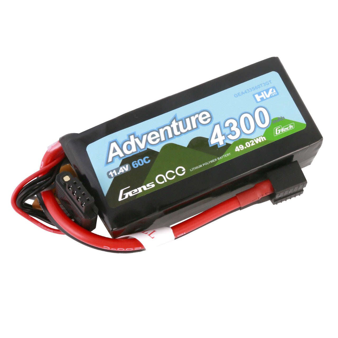 GEA433S60T3GT Gens Ace Adventure High Voltage G-Tech 4300mAh 3S1P 11.4V 60C Lipo Battery With Deans And XT60 Adapter