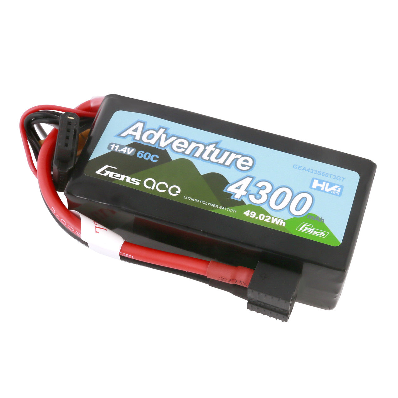 GEA433S60T3GT Gens Ace Adventure High Voltage G-Tech 4300mAh 3S1P 11.4V 60C Lipo Battery With Deans And XT60 Adapter