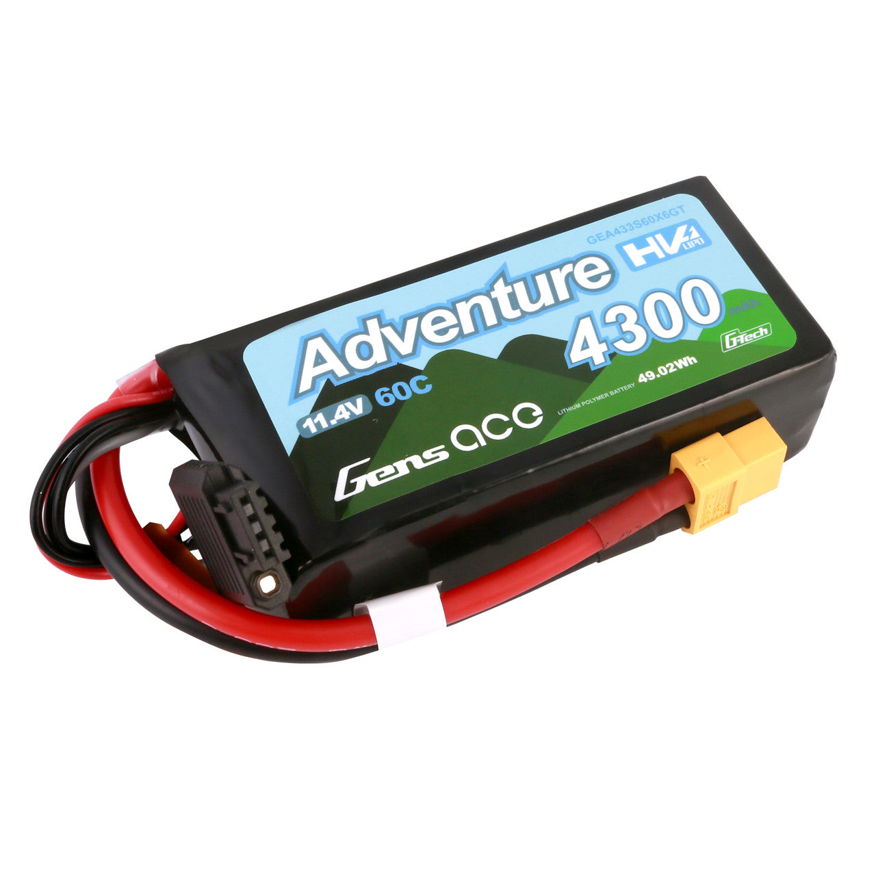 GEA433S60X6GT Gens Ace Adventure High Voltage 4300mAh 3S1P 11.4V 60C G-TechLipo Battery With XT60 Plug