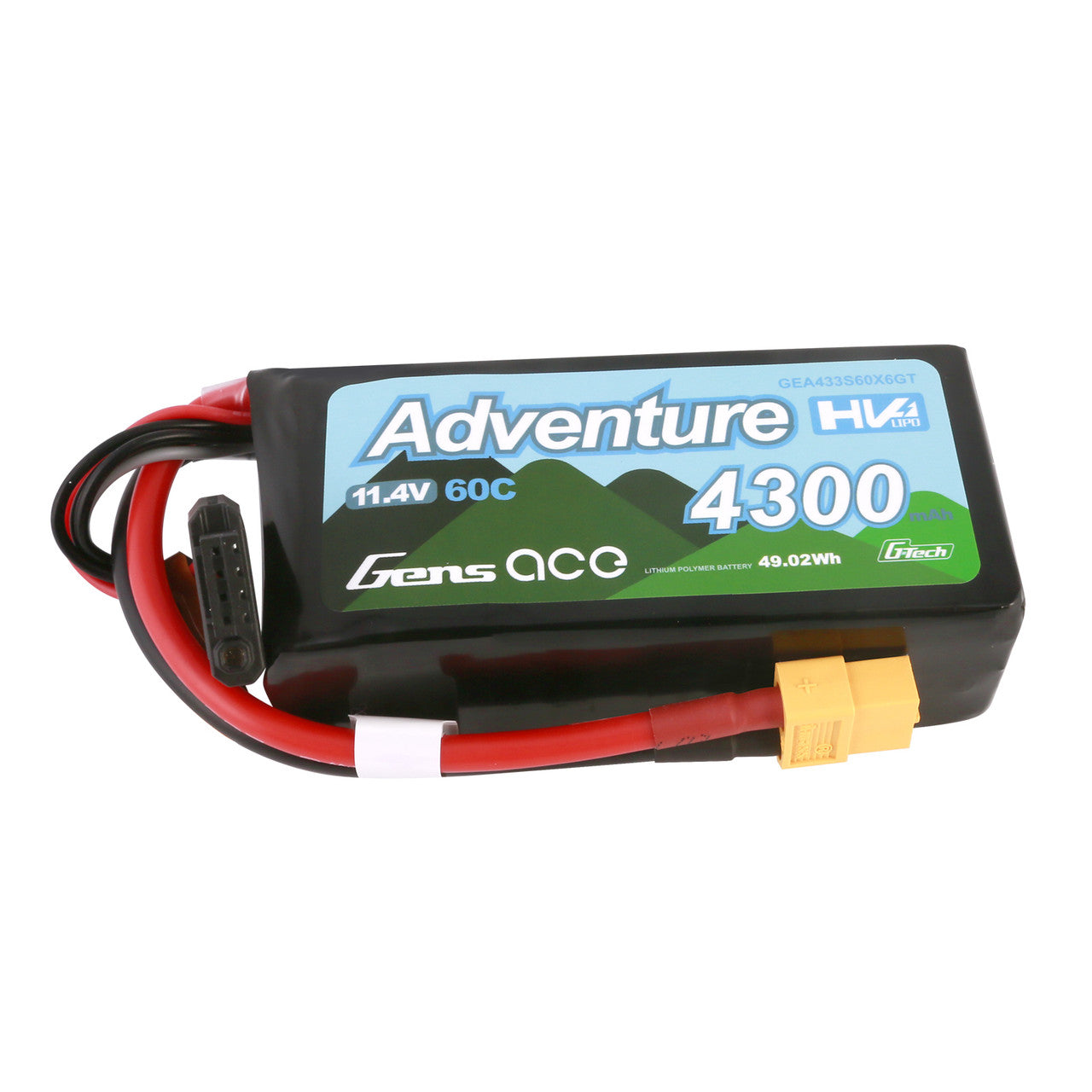 GEA433S60X6GT Gens Ace Adventure High Voltage 4300mAh 3S1P 11.4V 60C G-TechLipo Battery With XT60 Plug