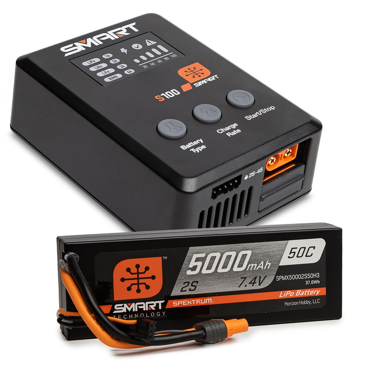 SPMX-1031 Smart Powerstage Surface Bundle: 5000mAh 2S 50C LiPo Battery (IC3) / 100W S100 Charger