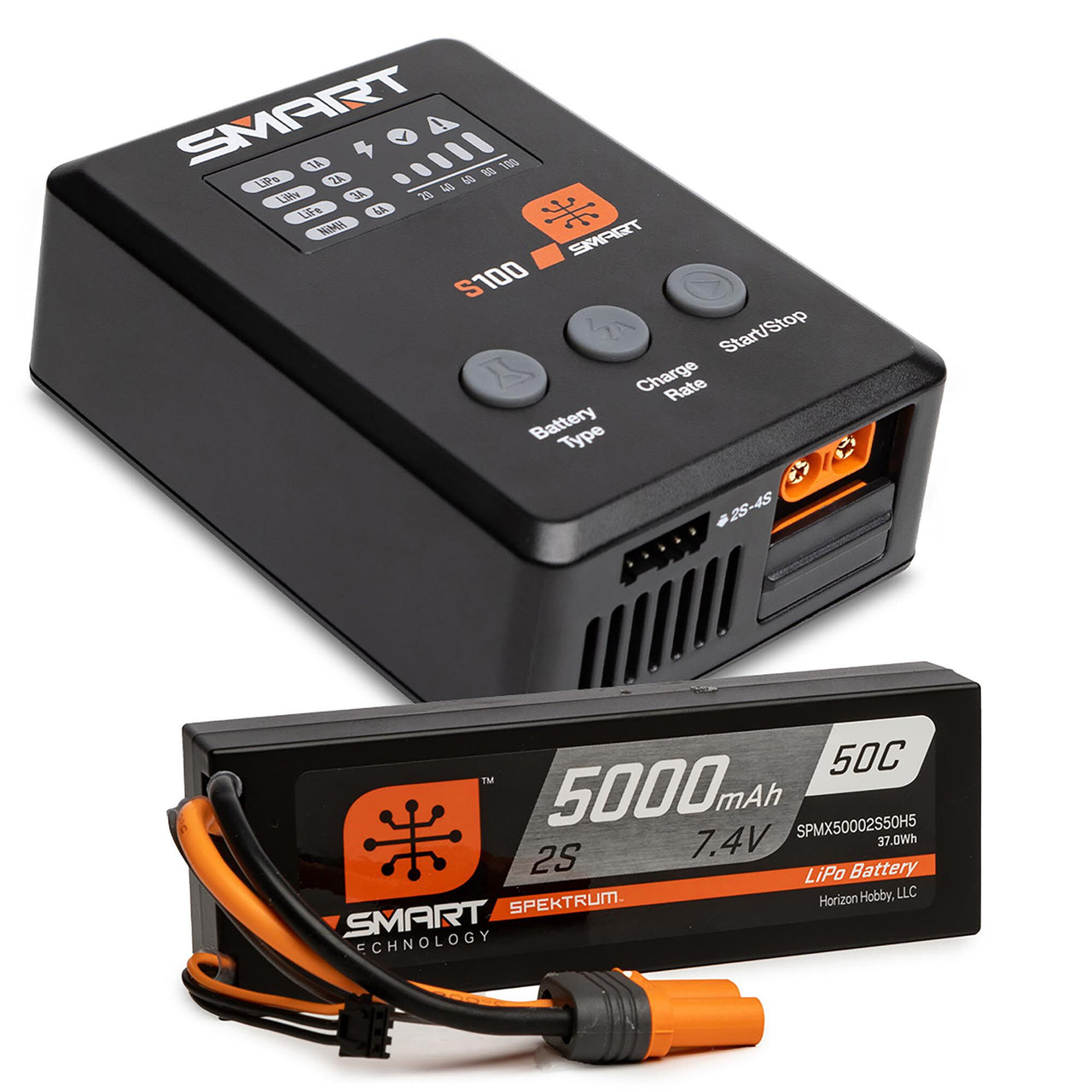 Paquete de superficie Smart Powerstage SPMX-1032: batería LiPo de 5000 mAh 2S 50 C (IC5) / cargador S100 de 100 W