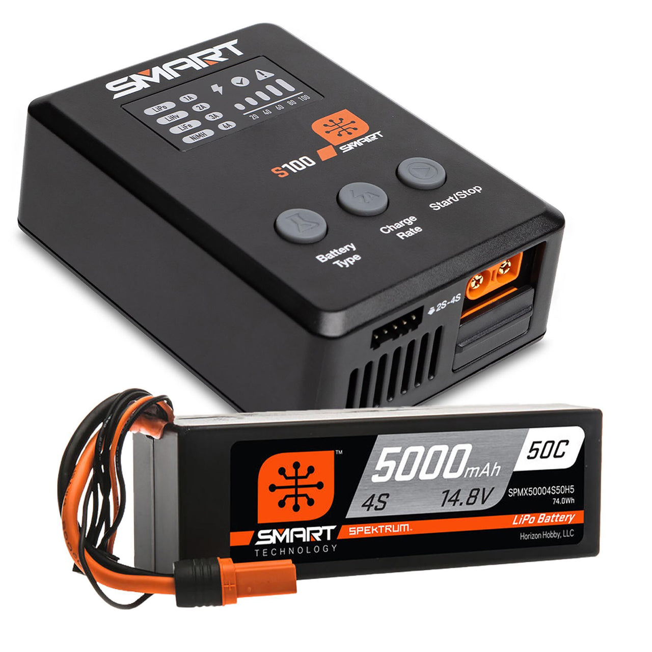Paquete de superficie Smart Powerstage SPMX-1035: batería LiPo 5000mAh 4S 50C (IC5) / cargador S100 de 100W