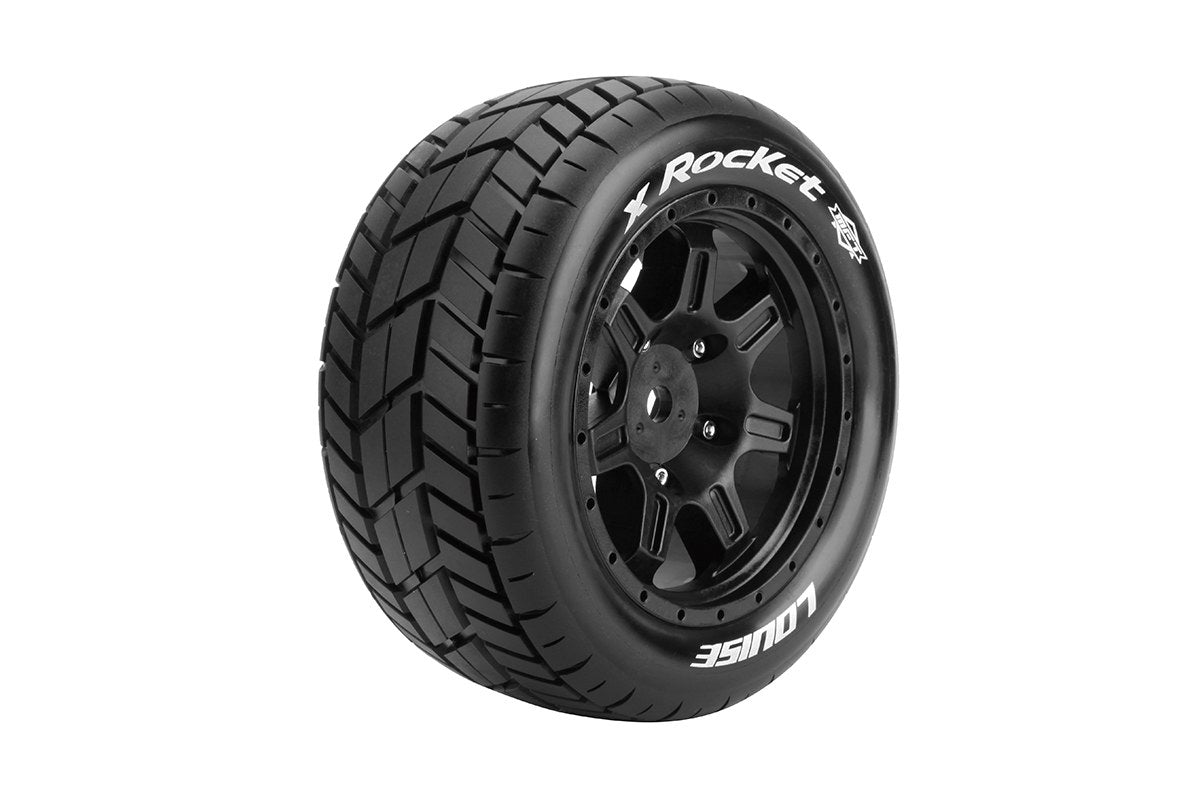 L-T3295B Louise Tires &amp; Wheels X-ROCKET sur roues noires pour X-Maxx Belted (MFT) (2)