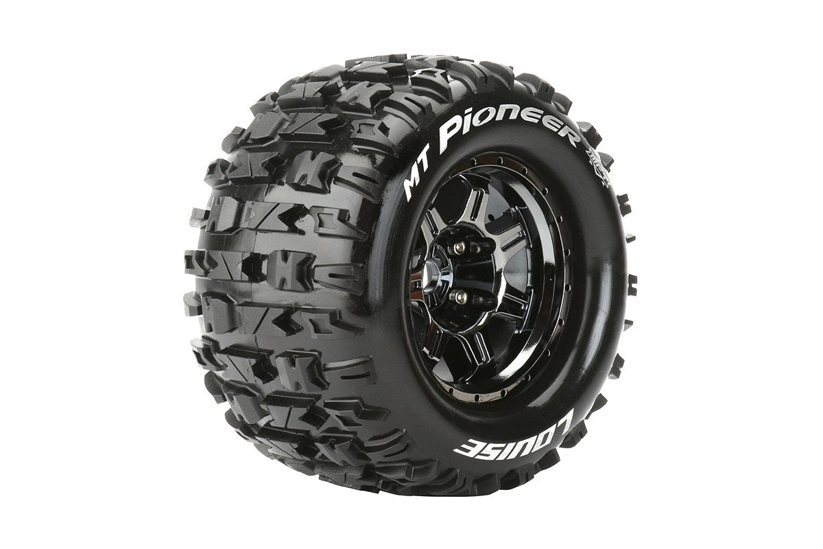 L-T3321BC Neumáticos y ruedas Louise 3.8" 1/8 MT-Pioneer Sport Black Chrome 0" offset HEX 17 mm con cinturón (MFT) (2)