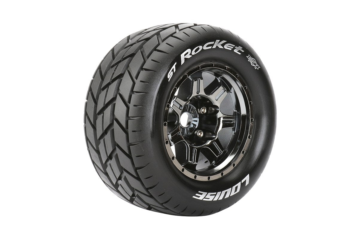 L-T3324BC Neumáticos y ruedas Louise 3.8" 1/8 ST-Rocket Sport Black Chrome 0" offset HEX 17 mm con cinturón (MFT) (2)