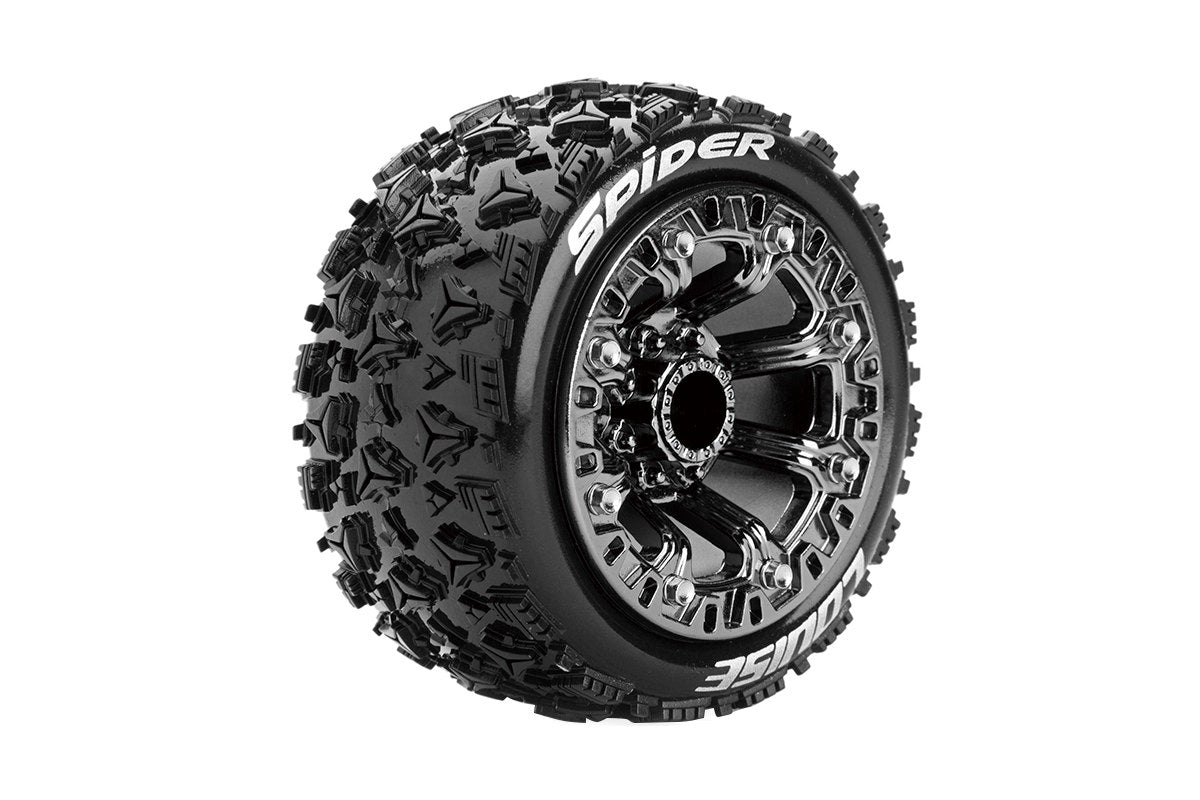 L-T3200SBC Louise Tires &amp; Wheels 1/16 ST-Spider Jante avant/arrière chromée noire souple Hex 12 mm (2) 