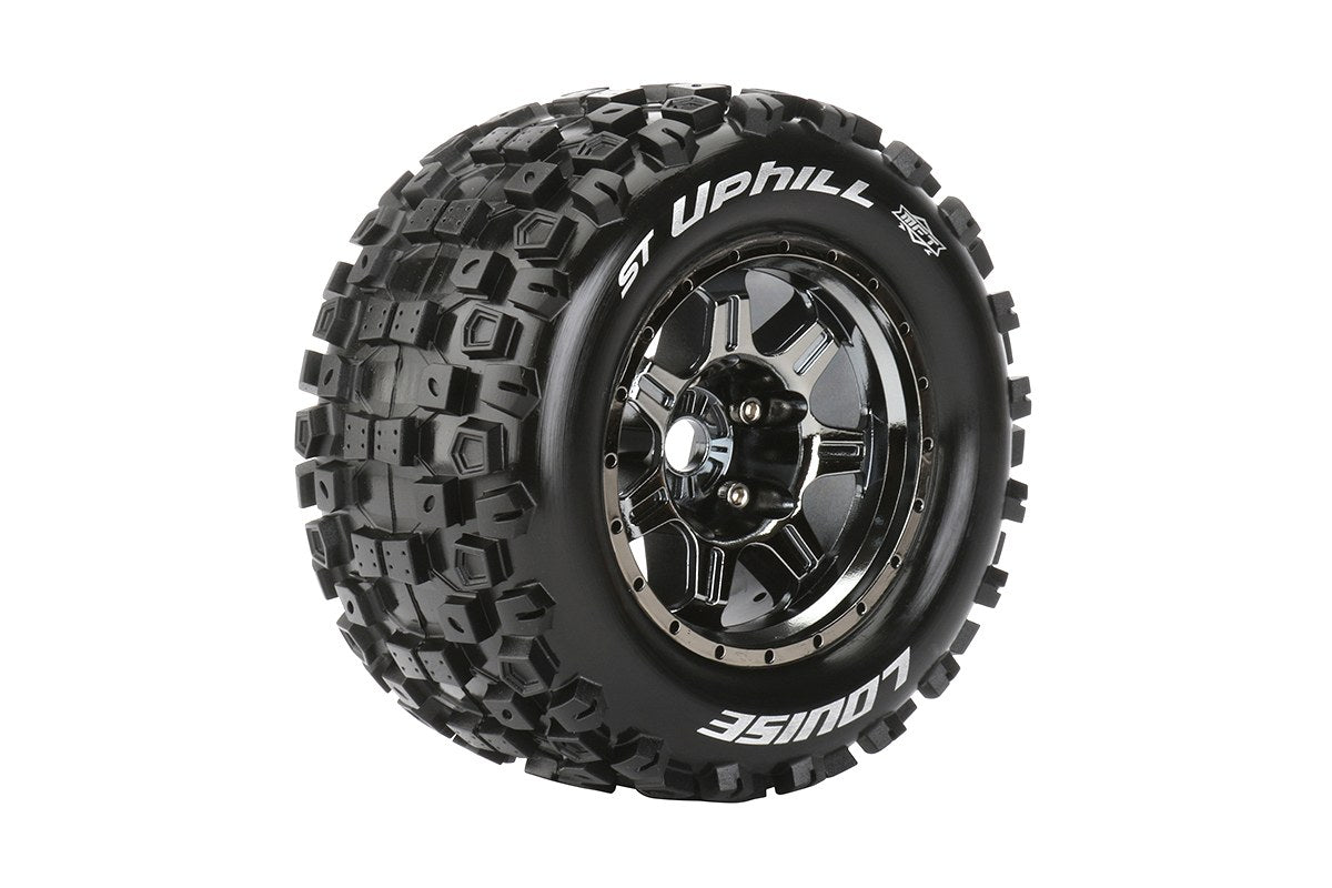 L-T3326BCH  Louise Tires & Wheels 1/8 ST-Uphill Sport Black Chrome 1/2" offset HEX 17mm Belted (MFT) (2)