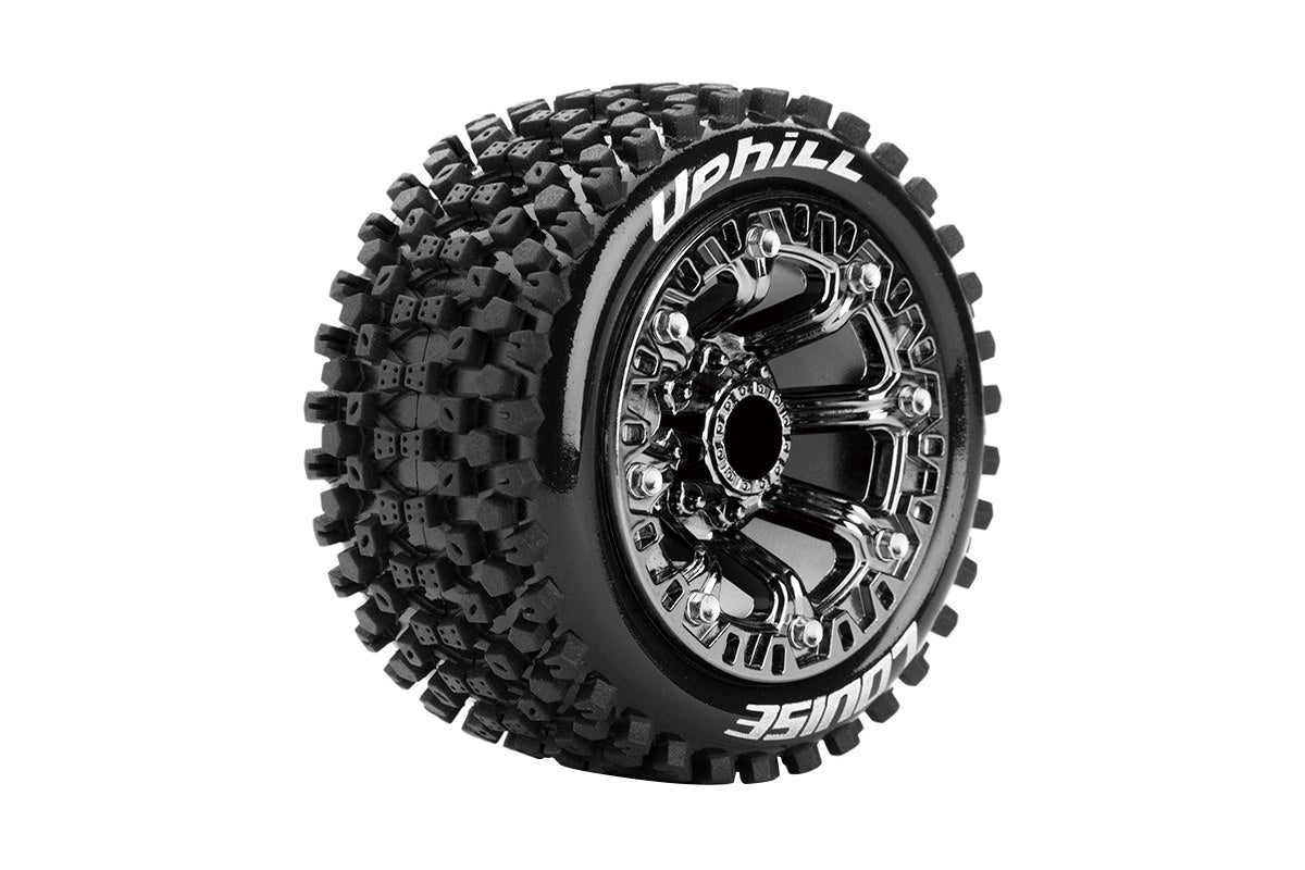 L-T3279SBC Louise Tires &amp; Wheels 1/16 ST-Uphill Avant/Arrière Jante chromée noire souple Hex 12 mm (2) 