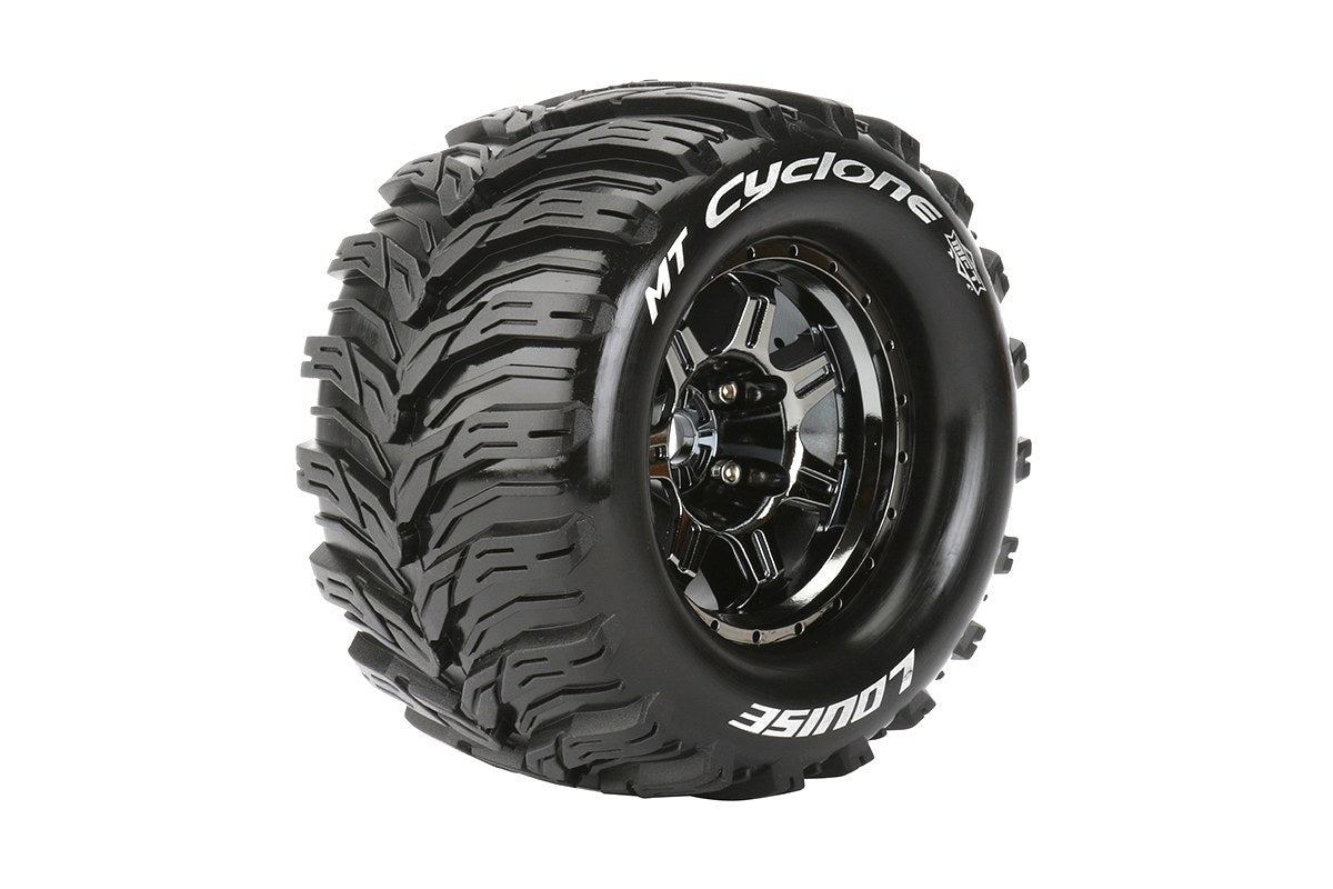 L-T3323BCH Neumáticos y ruedas Louise 3.8" 1/8 MT-Cyclone Sport Black Chrome 1/2" offset HEX 17 mm con cinturón (MFT) (2)
