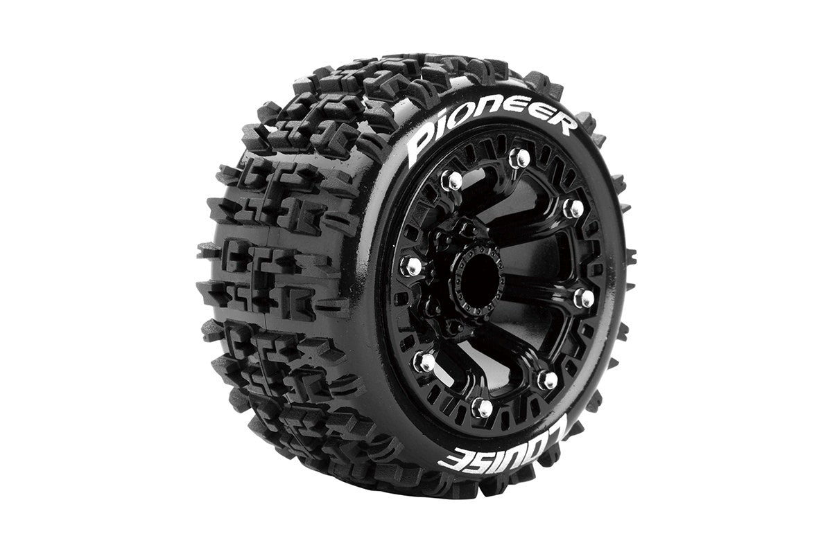 L-T3278SB Louise Tires &amp; Wheels 1/16 ST-Pioneer Jante noire souple avant/arrière Hex 12 mm (2) 