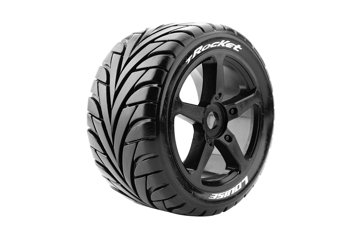 L-T3250SB Louise Tires &amp; Wheels 1/8 Truggy T-Rocket Jante noire souple avant/arrière 0 offset Hex 17 mm (2) 