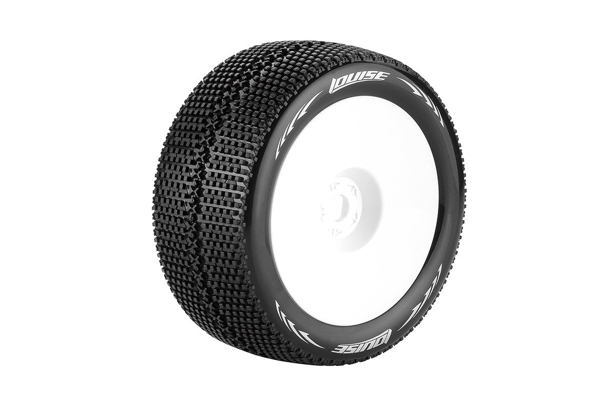 L-T3112SW Louise Tires &amp; Wheels 1/8 Truggy T-Turbo Jante souple avant/arrière blanche 0 déport Hex 17 mm (2) 