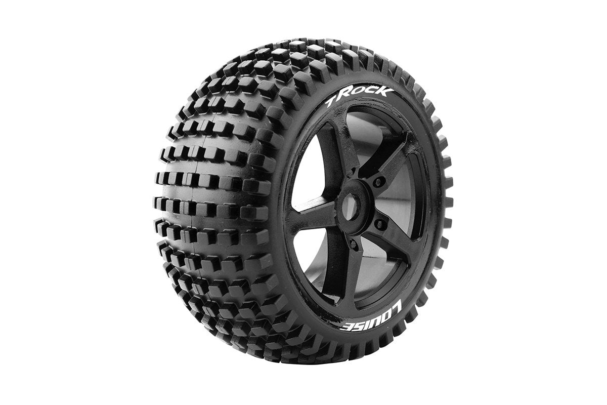 L-T3251SB Louise Tires &amp; Wheels 1/8 Truggy T-Rock Jante noire souple avant/arrière 0 offset Hex 17 mm (2) 