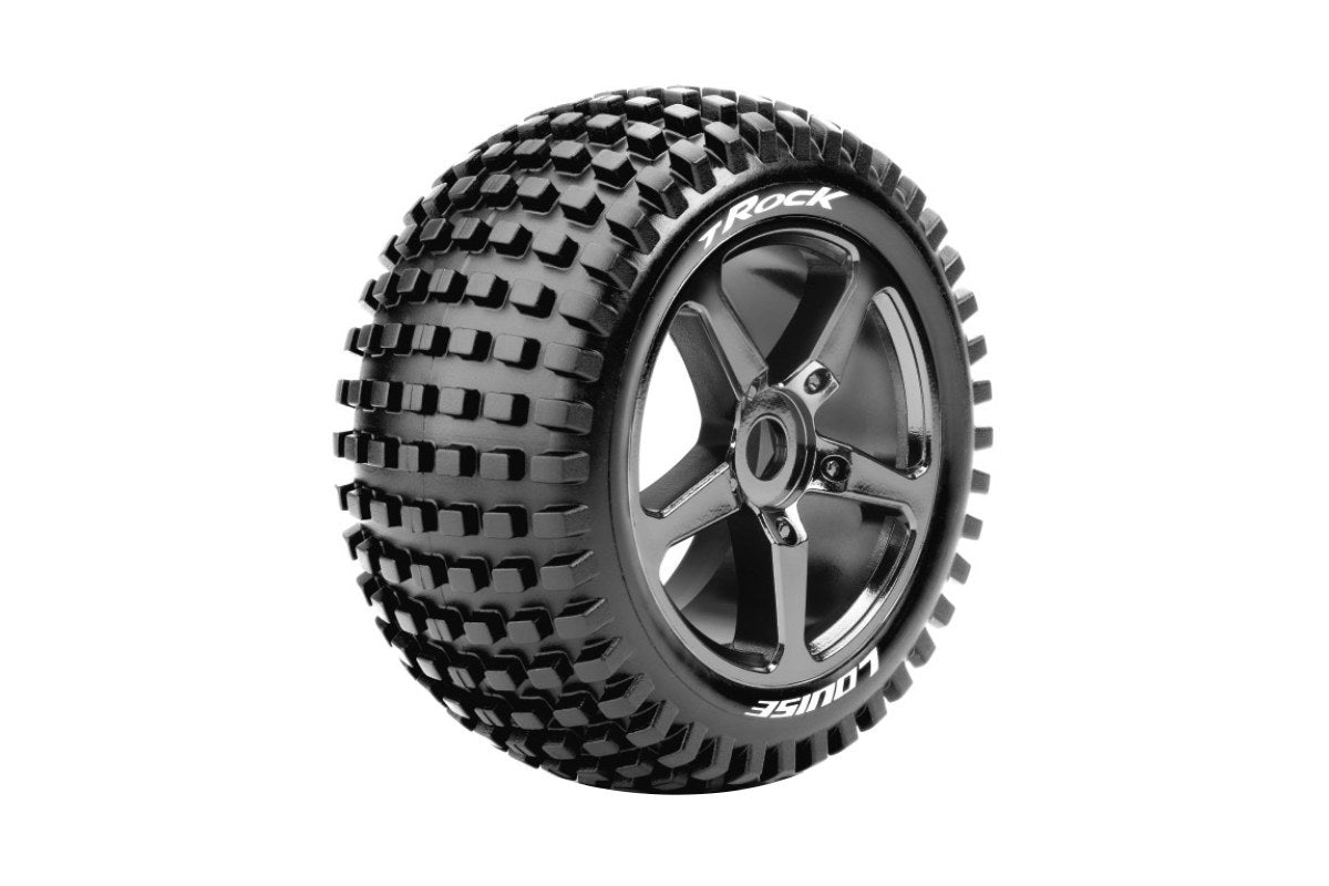 L-T3251SBC Louise Tires & Wheels 1/8 Truggy T-Rock  Front/Rear Soft Black Chrome Rim  0 offset Hex 17mm  (2)
