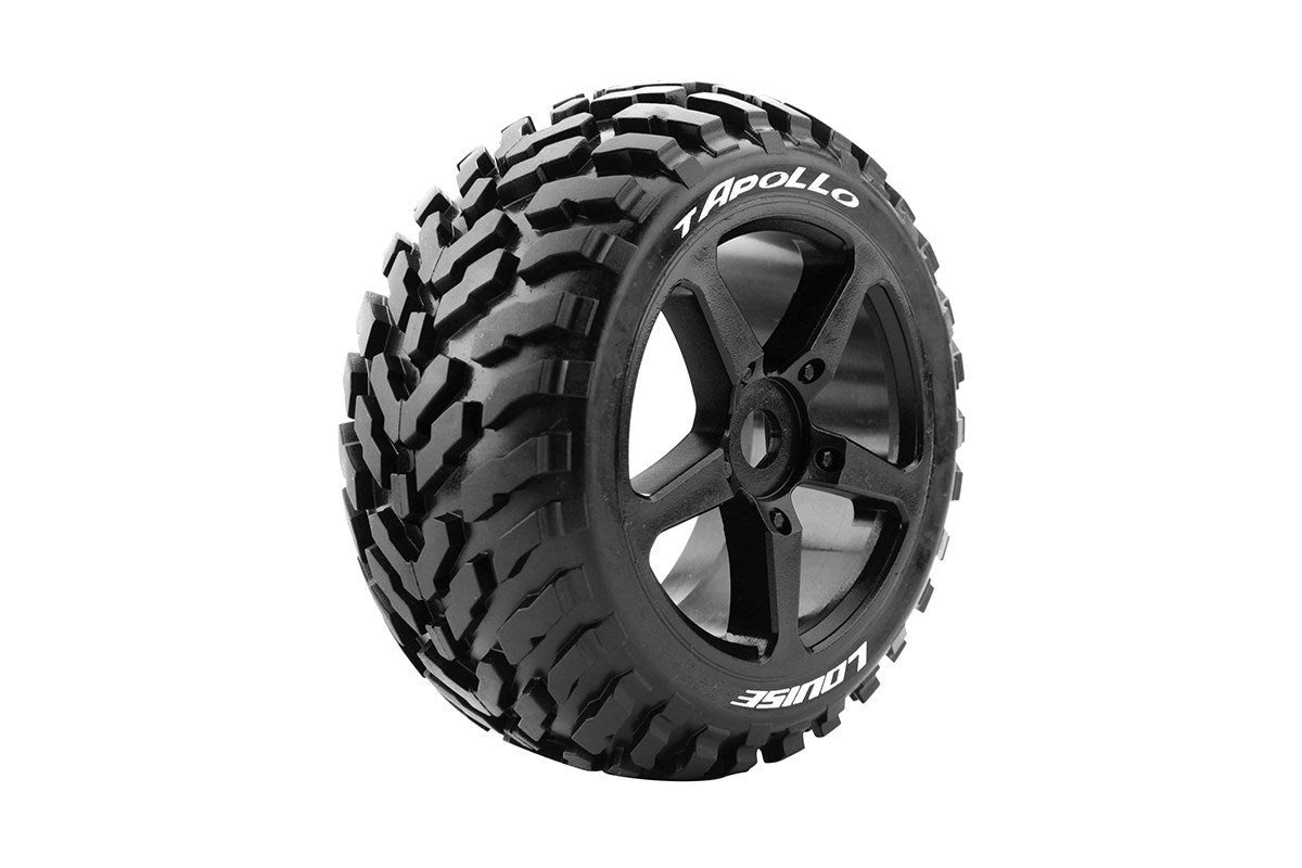 L-T3252SB Louise Tires &amp; Wheels 1/8 Truggy T-Apollo Jante noire souple avant/arrière 0 offset Hex 17 mm (2) 