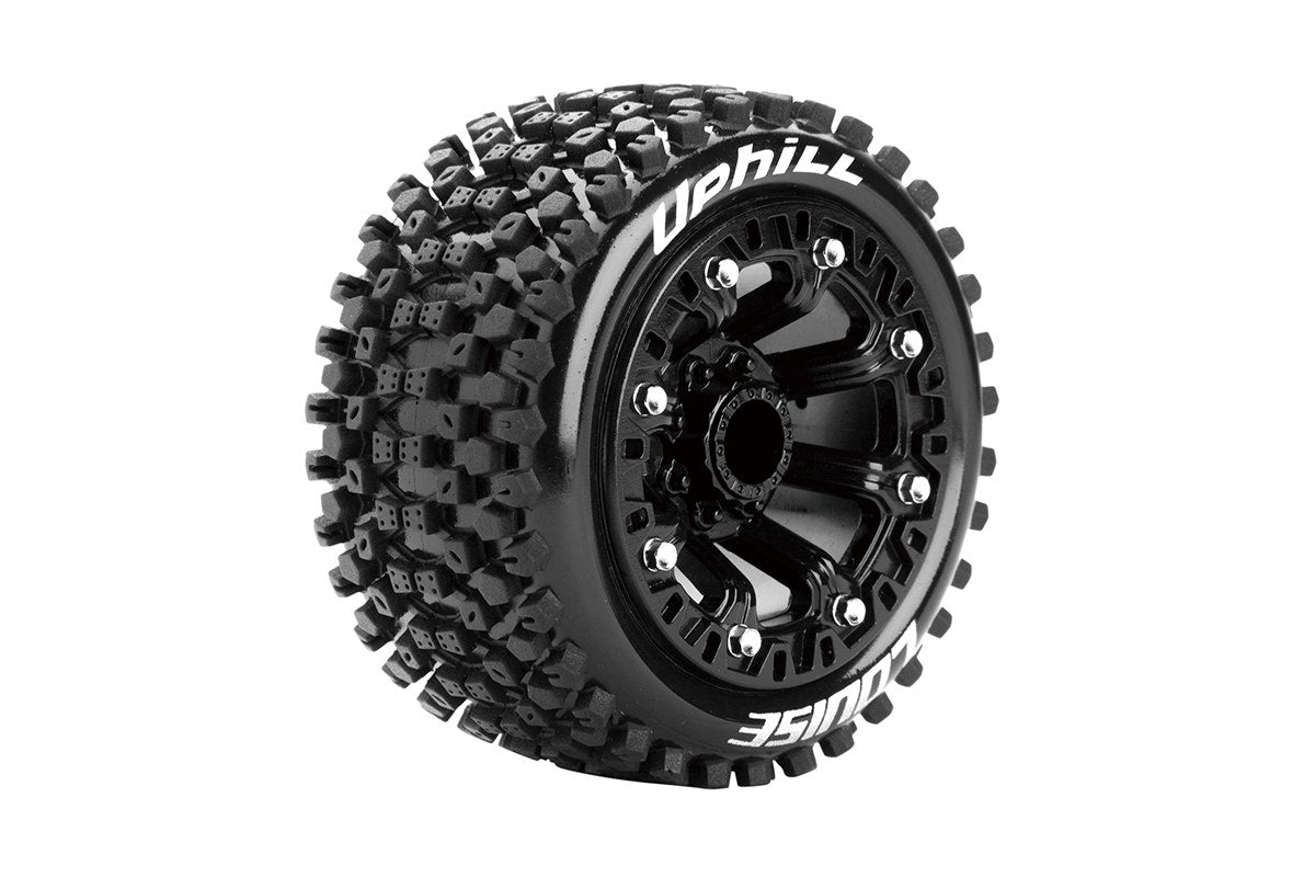 L-T3279SB Louise Tires &amp; Wheels 1/16 ST-Uphill Jante noire souple avant/arrière hexagonale 12 mm (2) 