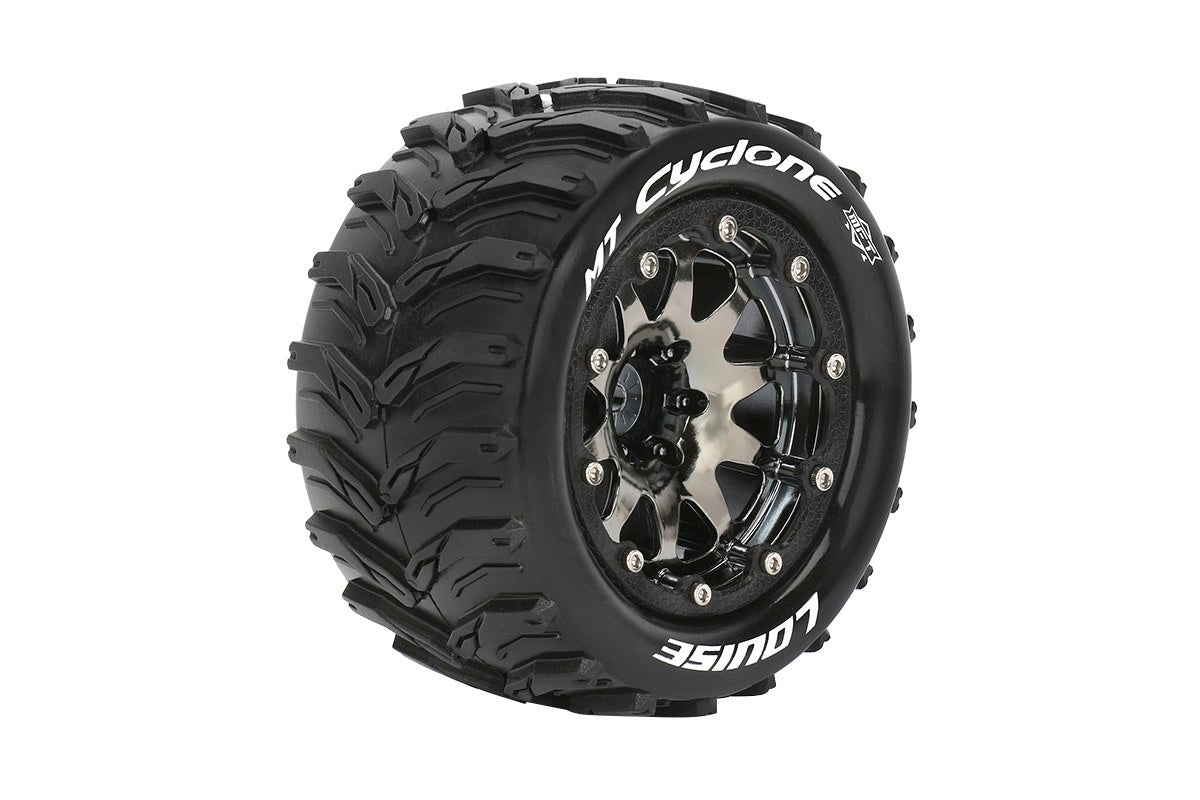 L-T3310SBC  Louise Tires & Wheels Beadlock 2.8"  1/10 MT-CYCLONE Soft Black Chrome 0 offset HEX 12mm Belted (MFT) (2)