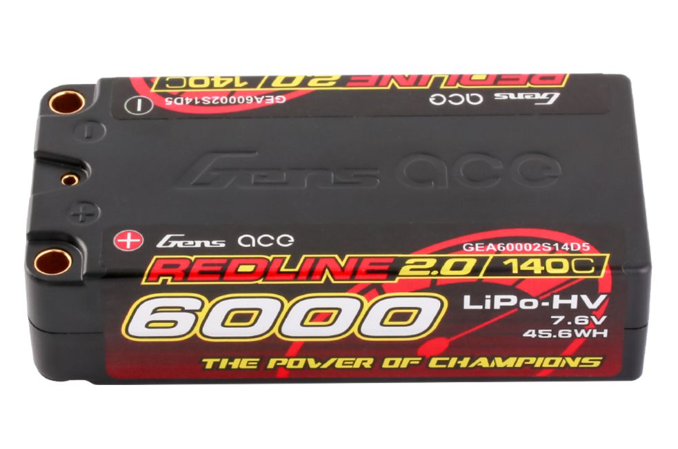 GEA60002S14D5 Gens Ace Redline 2.0 6000mAh 2S2P 7.6V 140C HV Shorty LiPo