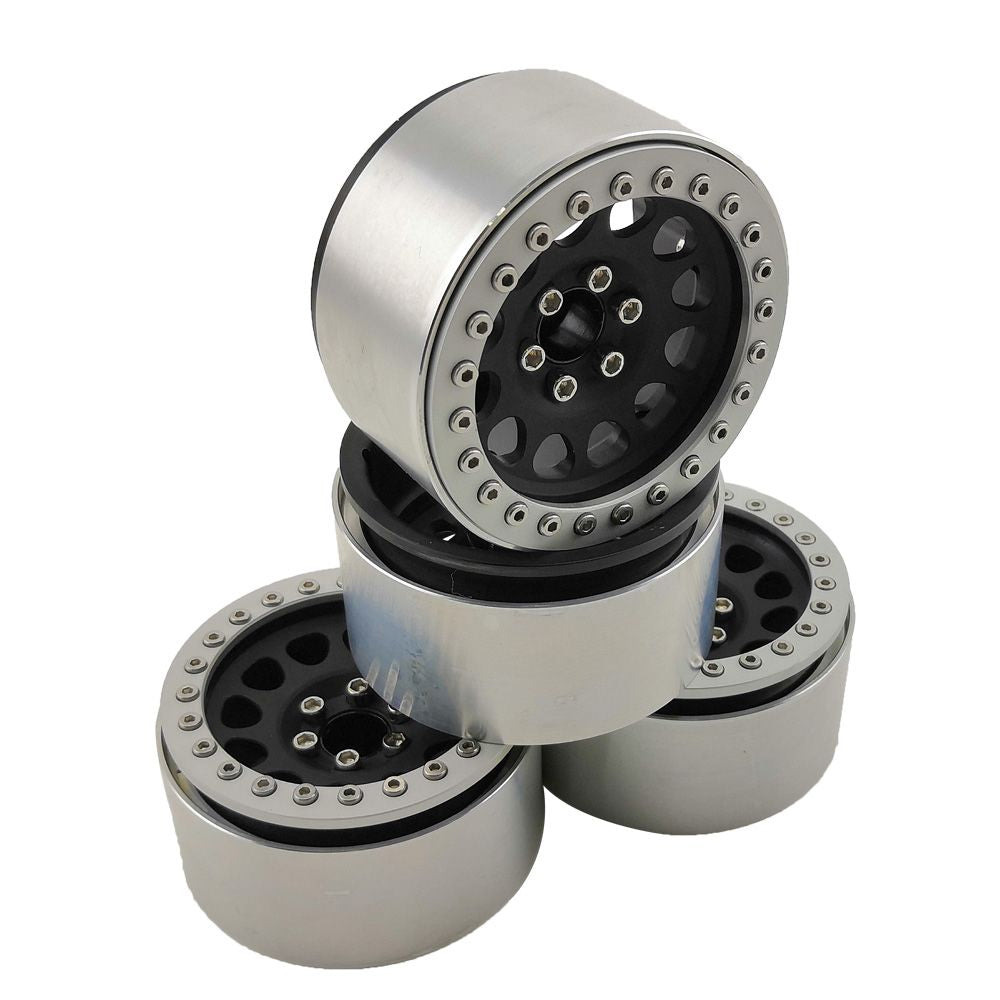HDTCW01908C Hobby Details 1.9" Aluminum Wheels - M105 Black(4)(Silver Ring)