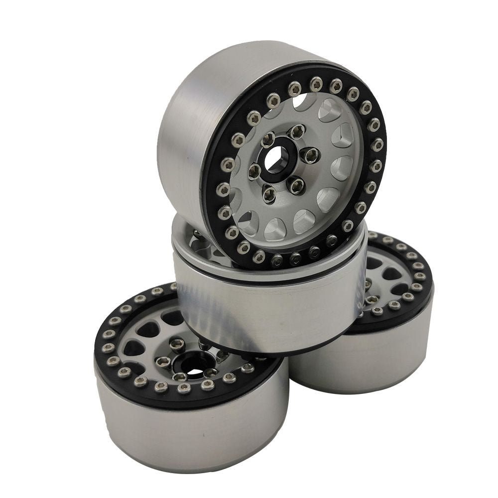 HDTCW01909A Hobby Details 1.9" Aluminum Wheels - M105 Silver (4)(Black Ring)