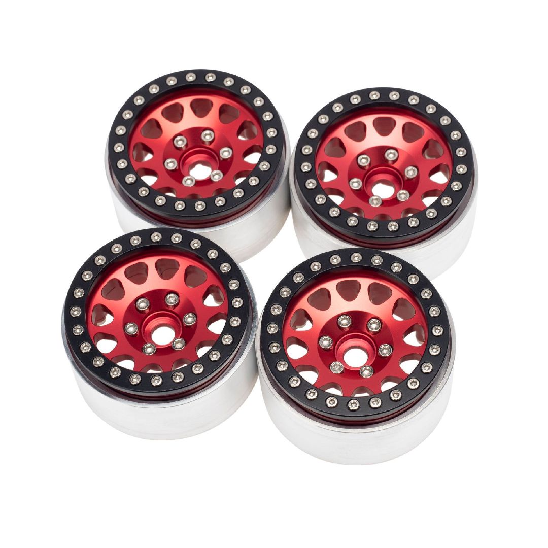 HDTCW03014B Hobby Details 1.9" Aluminum Triangle Beadlock Wheels - Red (4)
