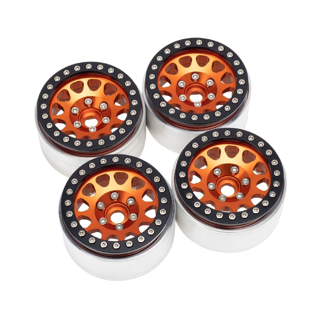 HDTCW03014E Hobby Details 1.9" Aluminum Triangle Beadlock Wheels - Orange(4)