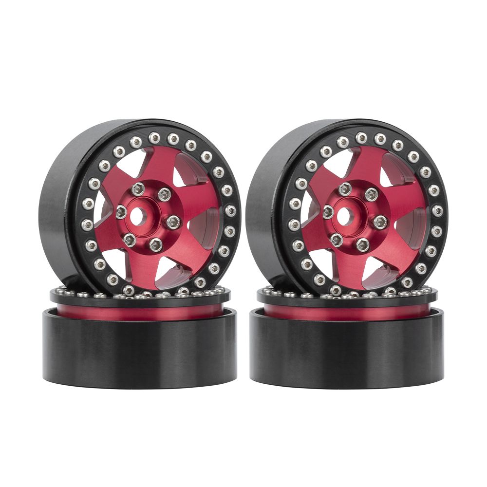 HDTCW04001A Hobby Details 1.9"Aluminum Wheels-6 Star (4) Red With Black Ring