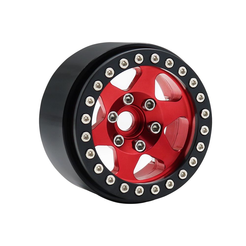 HDTCW04001A Hobby Details 1.9"Aluminum Wheels-6 Star (4) Red With Black Ring
