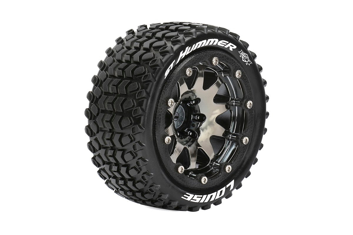 L-T3314SBC Louise Tires & Wheels Beadlock 2.8"  1/10 ST-HUMMER Soft Black Chrome 0 offset HEX 12mm Belted (MFT) (2)
