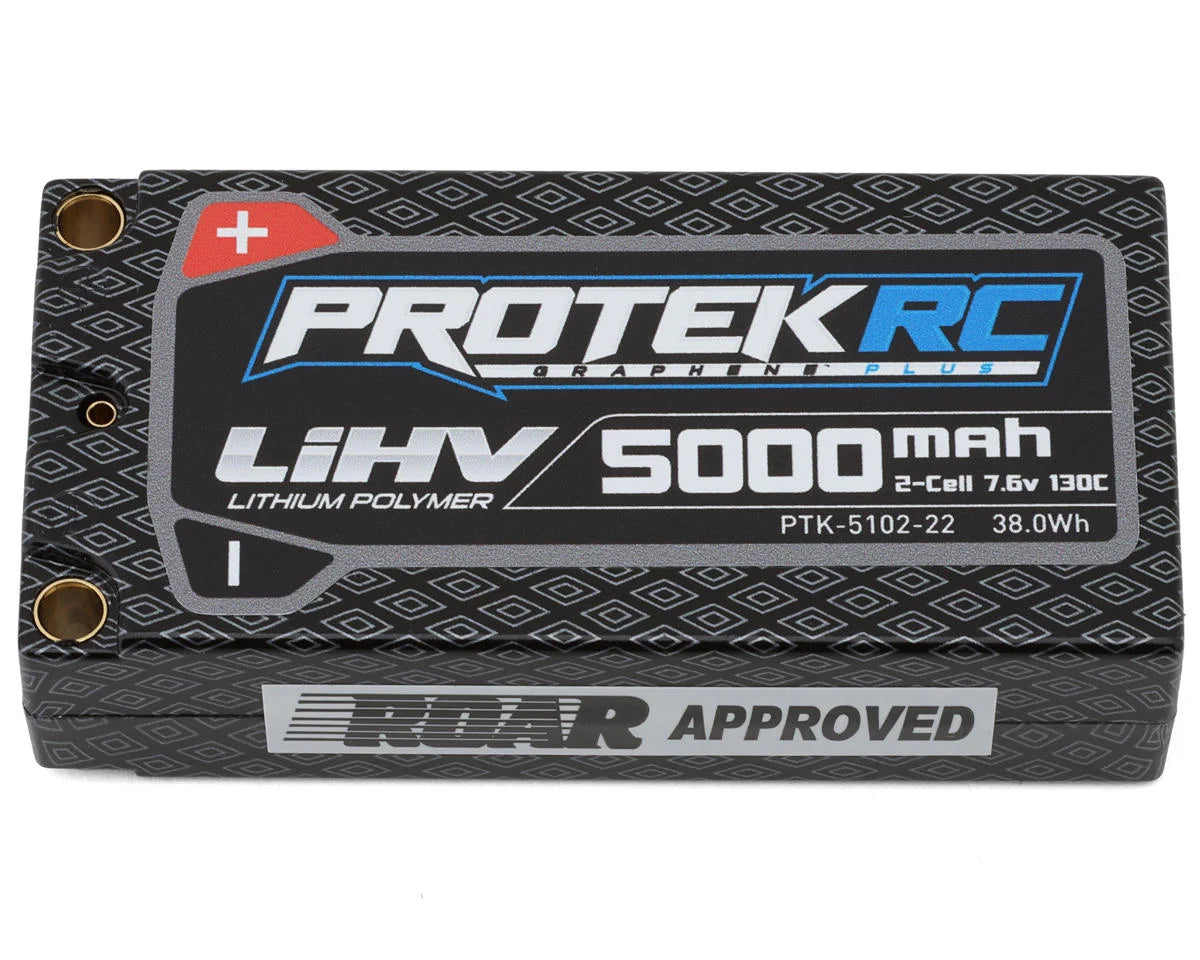 PTK-5102-22 ProTek RC 2S 130C Low IR Si-Graphène + batterie LiPo HV Shorty (7,6 V/5 000 mAh) avec connecteurs 5 mm (approuvé ROAR)