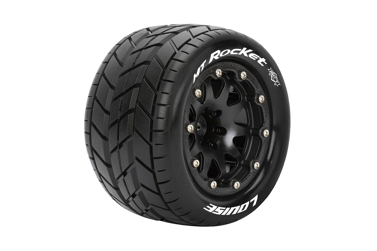 L-T3307SBCH  Louise Tires & Wheels Beadlock 2.8"  1/10 MT-ROCKET Soft Black Chrome 1/2 offset HEX 12mm Belted  (MFT) (2)