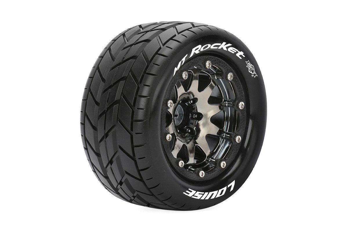 L-T3307SBC  Louise Tires & Wheels Beadlock 2.8"  1/10 MT-ROCKET Soft Black Chrome 0 offset HEX 12mm Belted (MFT) (2)