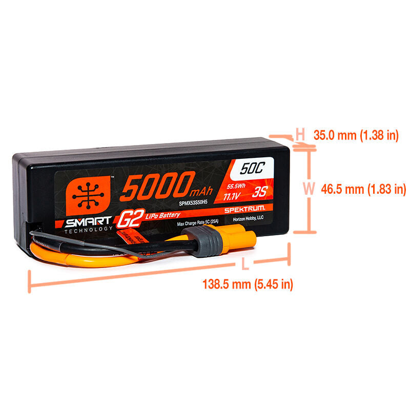 SPMX53S50H5 Spektrum LiPo battery 3S 11.1V 5000mAh Smart 50C G2 IC5 SPMX53S50H5