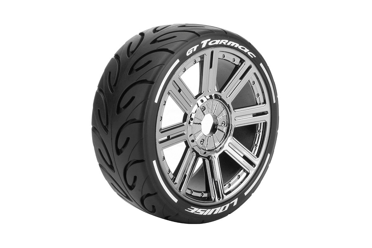 L-T3285SBC Louise Tires & Wheels 1/8 GT-TARMAC Soft Spoke/Black Chrome HEX 17mm Belted (MFT) (2)