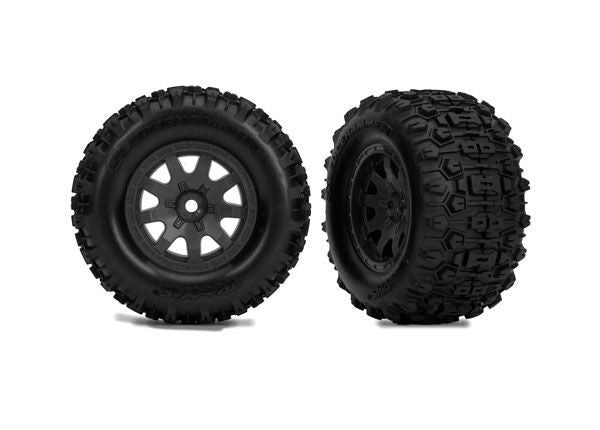 10771-STBLK Traxxas Tires & wheels, assembled(black/satin wheels)(front)(2)