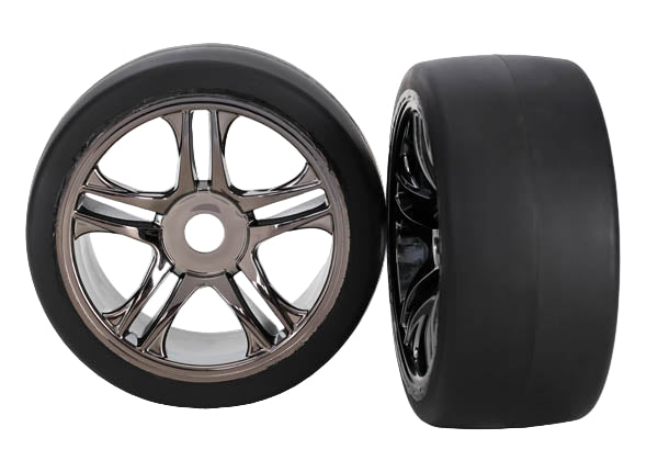 6477 Traxxas Rear Tire & Wheel Set (2) (Black Chrome) (S1)