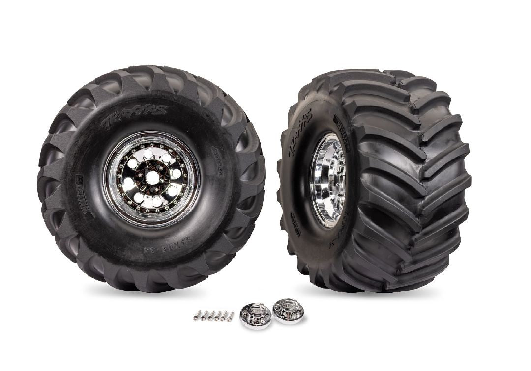7696 Traxxas Assembled T&W Terra Groove Tire L&R - Chrome Wheel