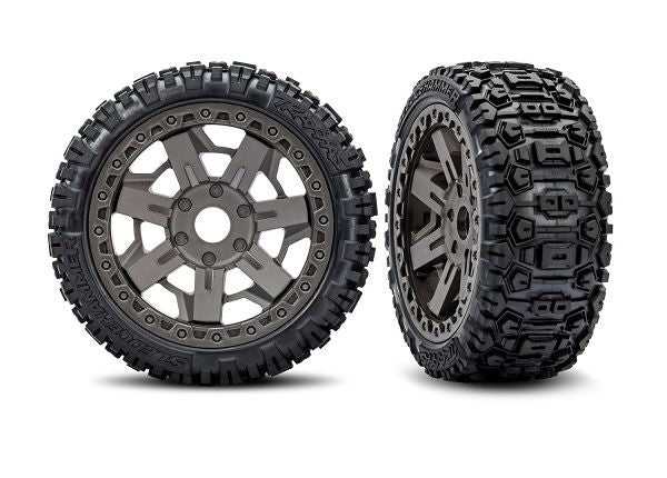 9071-GRAY Traxxas Premount 3.0" Sledgehammer belted on Gray wheels (2)
