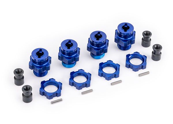 Moyeux de roue Traxxas 9086-BLUE, cannelés, 17 mm, courts (bleus) (pour #9080) 