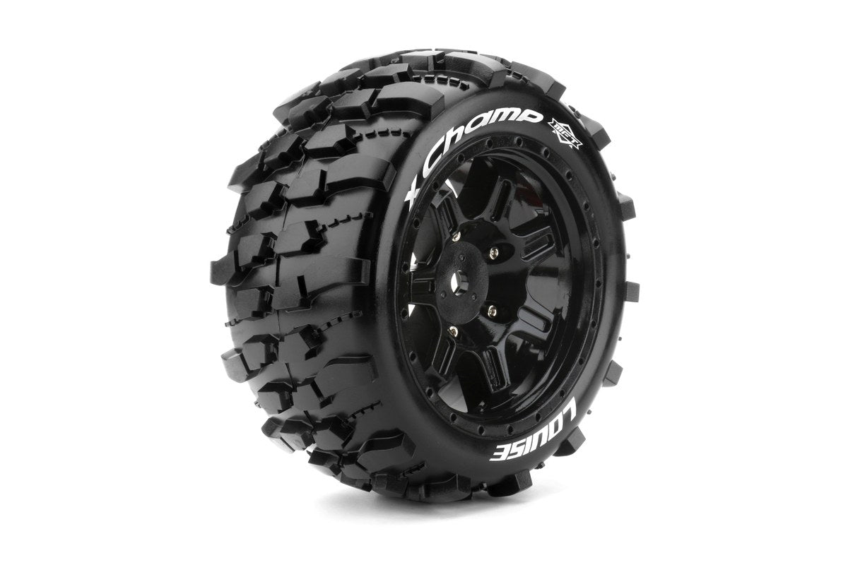 L-T3349BM Louise Tires &amp; Wheels X-CHAMP sur roues noires pour ARRMA Kraton 8S Belted (MFT) (2)