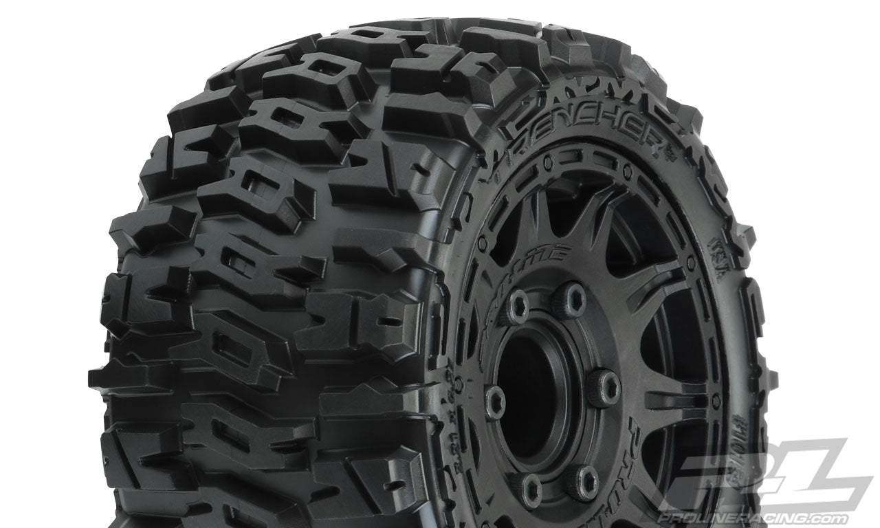 PRO1015910 Trencher LP 2.8" All Terrain Tires Mounted on Raid Black 6x30 Removable Hex Wheels (2) for Rustler® 2wd & 4wd Front and Rear