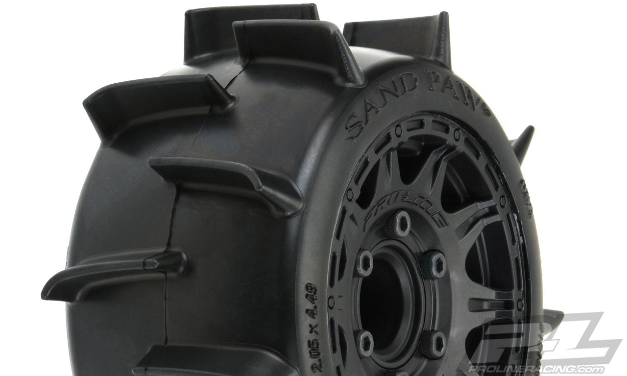 PRO1016010 Sand Paw LP Neumáticos para arena de 2,8" montados sobre ruedas hexagonales extraíbles Raid Black de 6x30 (2) para Rustler® 2wd y 4wd delantero y trasero 