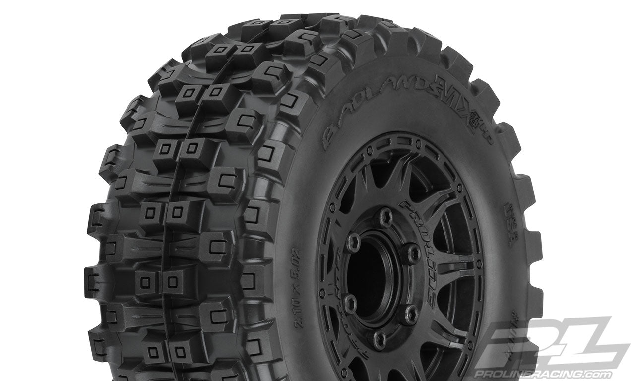 PRO1017410 Badlands MX28 HP 2.8" All Terrain BELTED Truck Tires Mounted on Raid Black 6x30 Removable Hex Wheels (2) for Stampede® 2wd & 4wd Front and Rear