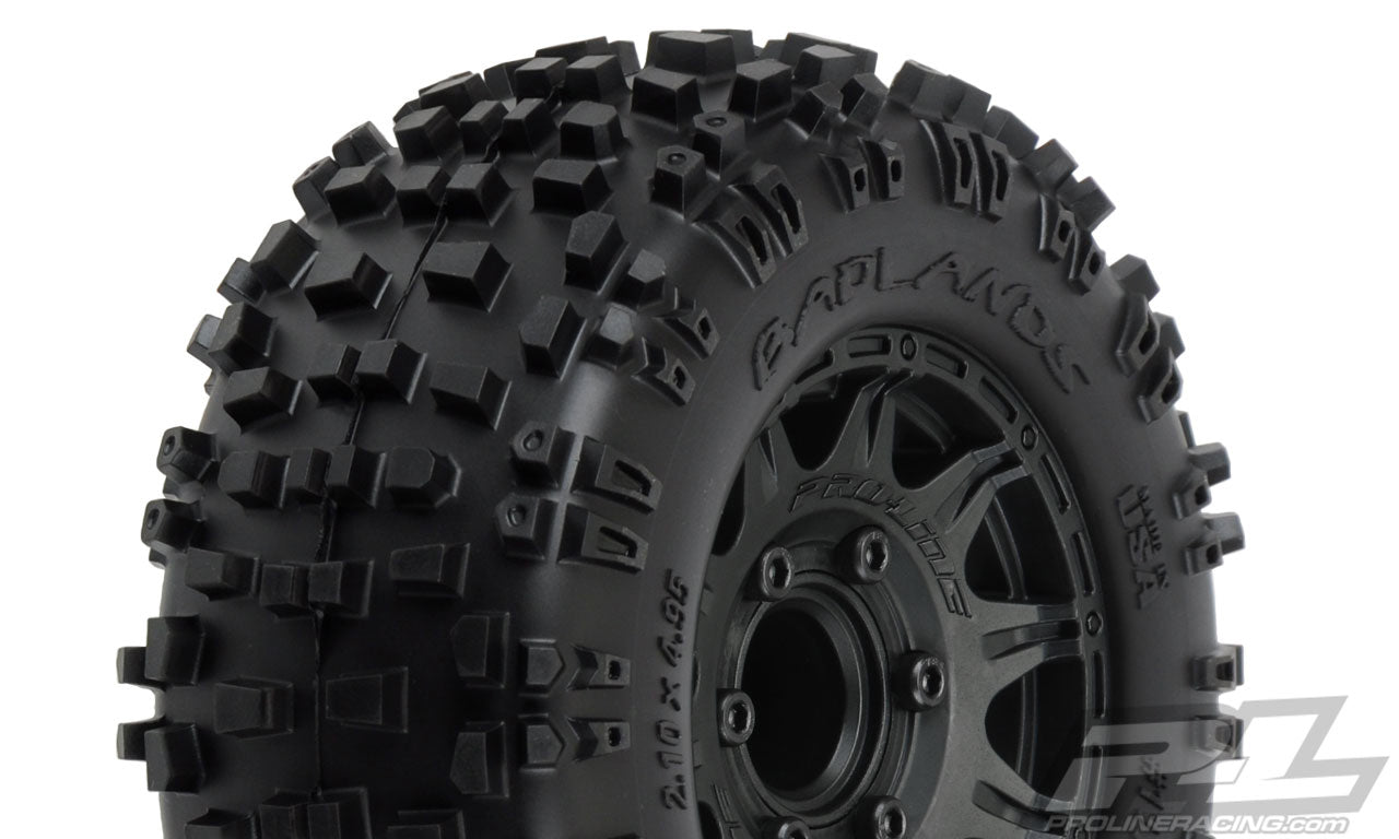 PRO117310 Badlands 2.8" All Terrain Tires Mounted on Raid Black 6x30 Removable Hex Wheels (2) for Stampede® 2wd & 4wd Front and Rear