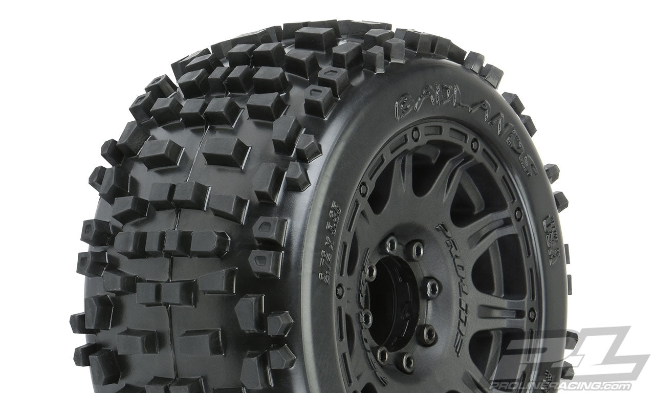 PRO117810 Badlands 3.8" All Terrain Tires Mounted on Raid Black 8x32 Removable Hex Wheels (2) for 17mm MT Front or Rear