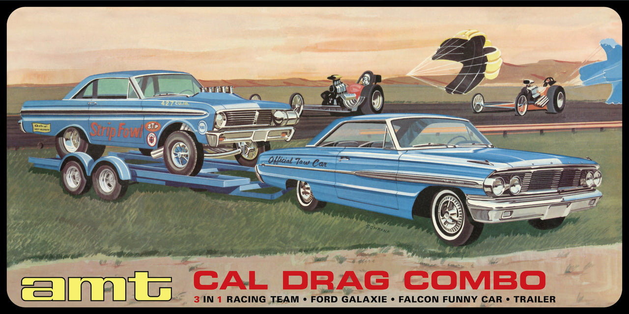 AMT1223 CAL DRAG COMBO 1964 GALAXIE AWB FALCON &amp; REMORQUE (1/25)