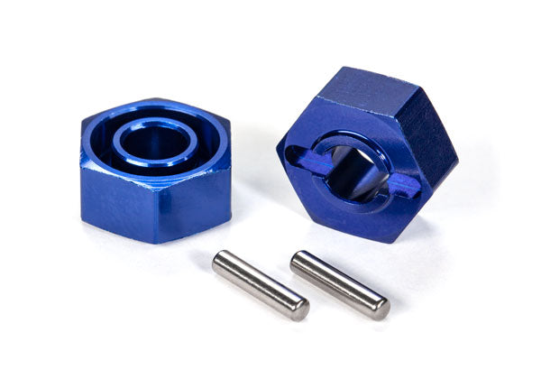 1654X Bujes de rueda, hexagonales (anodizado en azul, aluminio liviano) (2)/pasadores de eje (4)