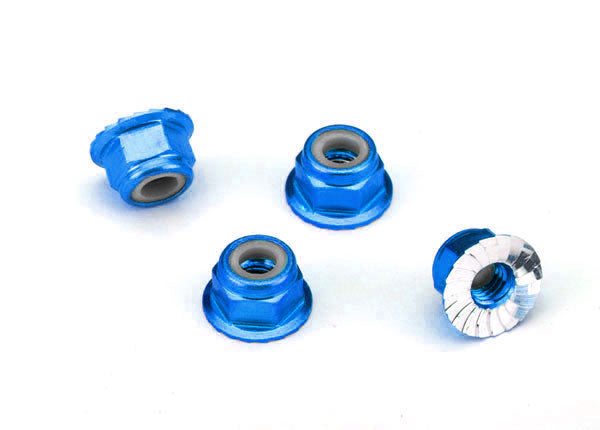 1747R Écrous, aluminium, à bride, dentelés (4 mm) (anodisés bleu) (4)